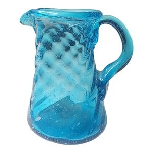 Blue Swirl Blown Glass Mini Pitcher. EUC. Handmade